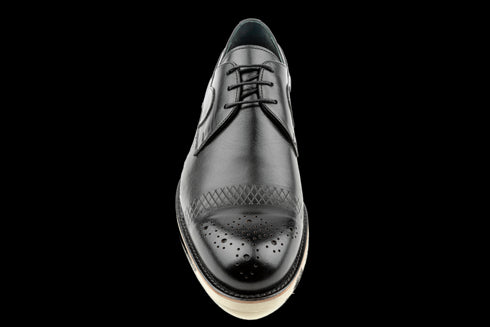 Black Derby Dress Sneaker Wıth Semi Brogue Detail